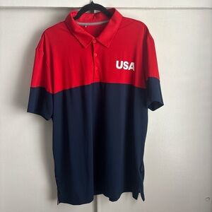 adidas Red and Navy USA Men's Polo Shirt